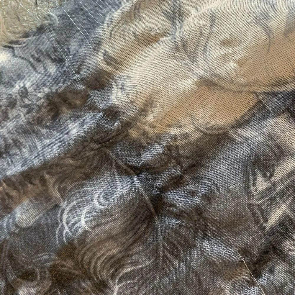 Maison Scotch Mythological Cherubs Scarf Wrap Black Beige Art Renaissance Sheer